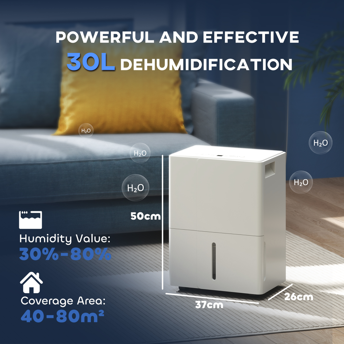 HOMCOM 30L Smart Dehumidifier with Auto Defrost & Air Purifier for Home