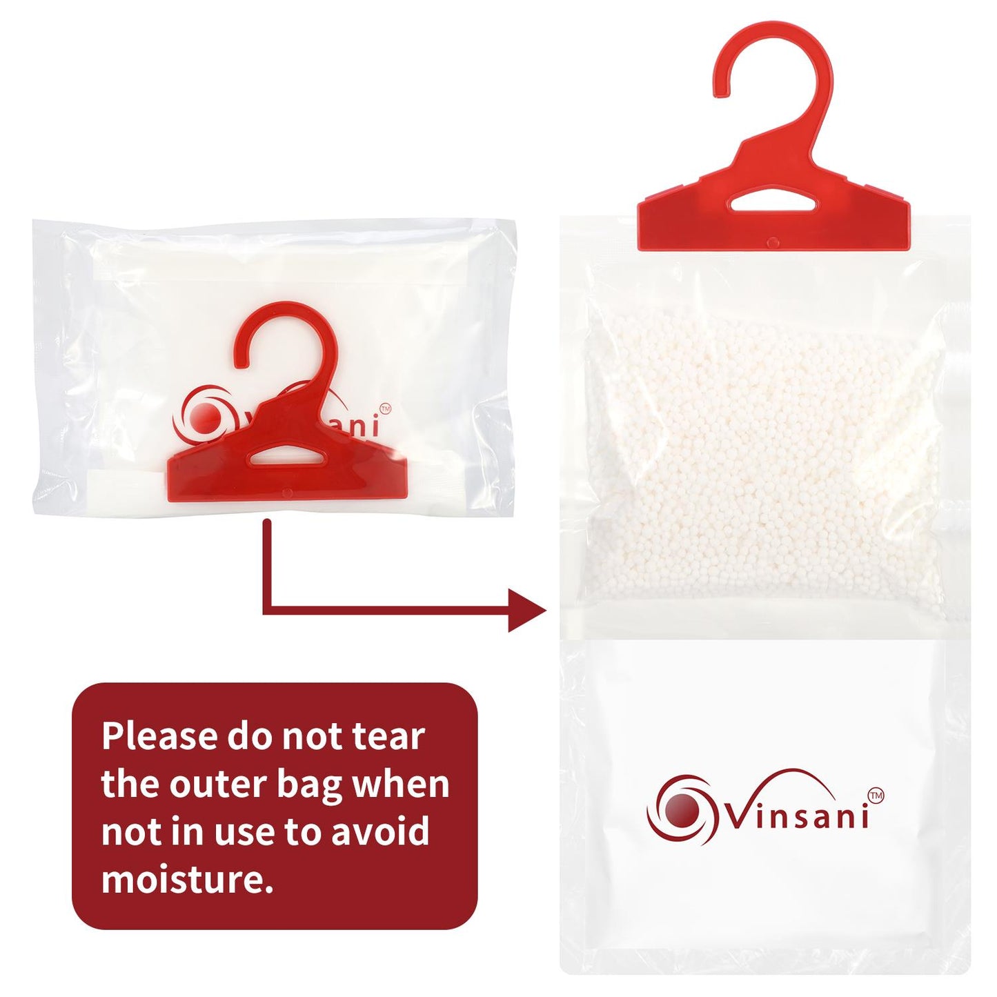 VINSANI 12PC Hydrophilic Hang Dehumidifier Bags - Moisture Control & Odour Neutralizer