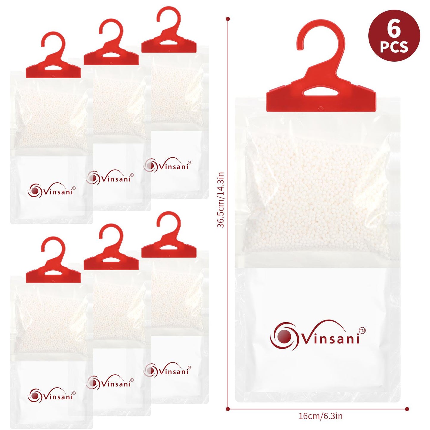 VINSANI 6-Pack Ultra-Absorbent Hanging Wardrobe Dehumidifier Bags