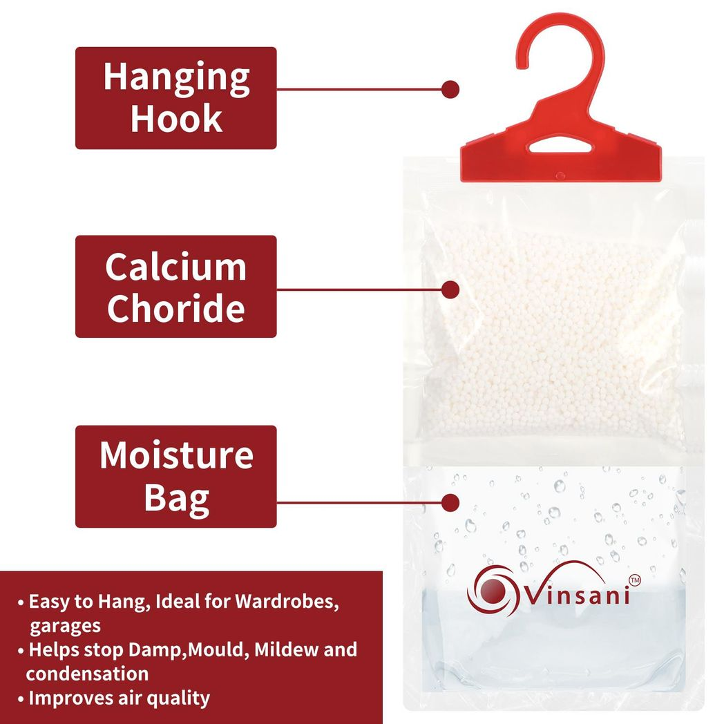 VINSANI 12PC Hydrophilic Hang Dehumidifier Bags - Moisture Control & Odour Neutralizer