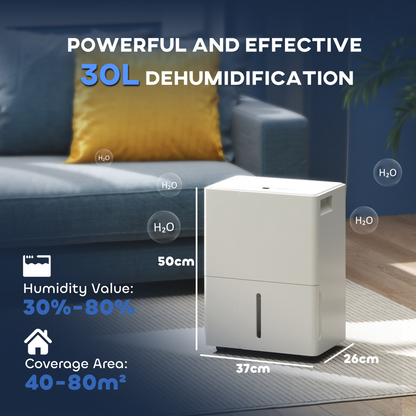 HOMCOM 30L Smart Dehumidifier with Auto Defrost & Air Purifier for Home