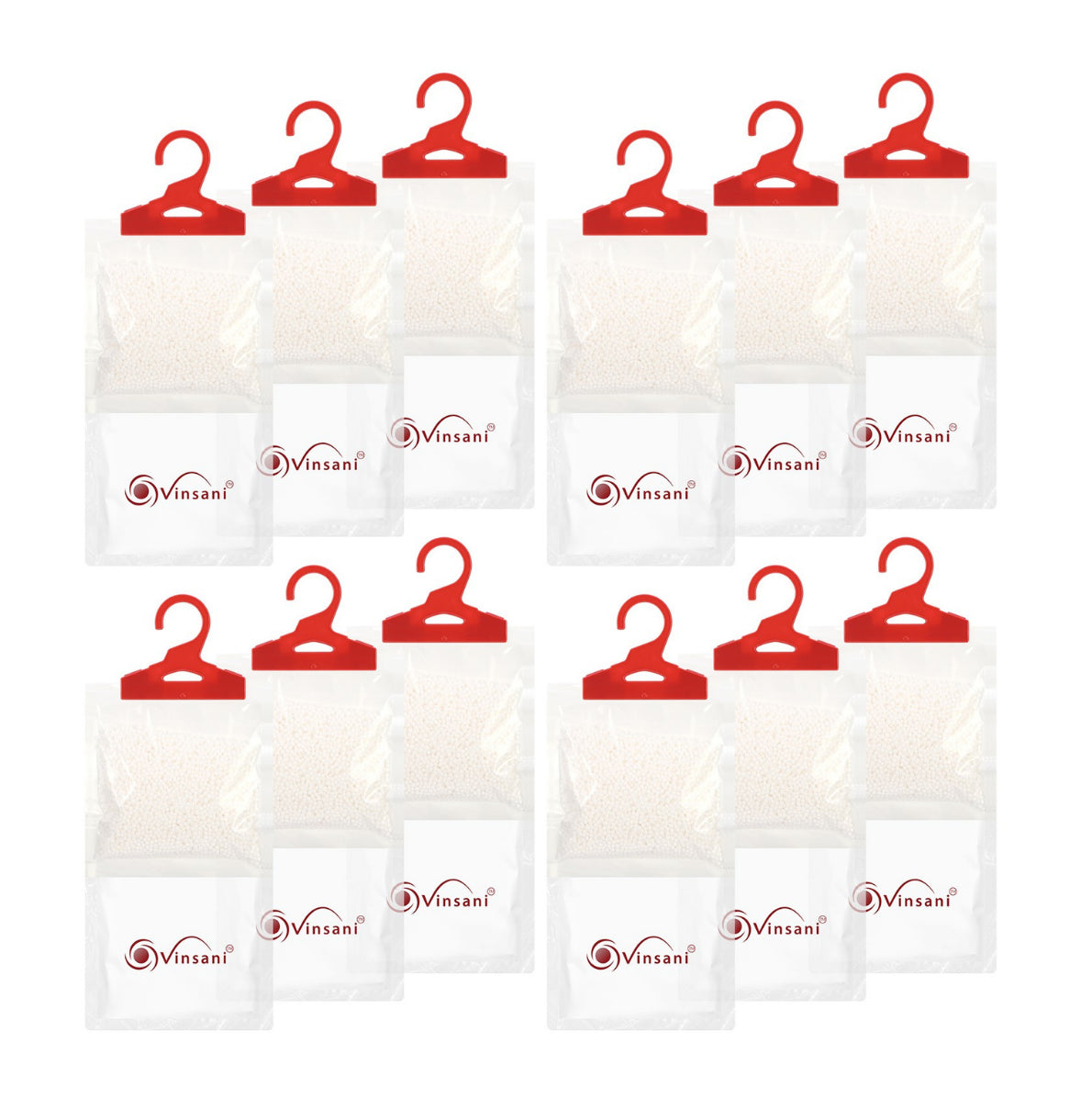 VINSANI 12PC Hydrophilic Hang Dehumidifier Bags - Moisture Control & Odour Neutralizer