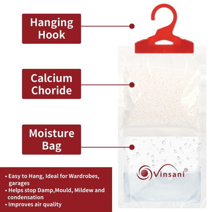 VINSANI 12PC Hydrophilic Hang Dehumidifier Bags - Moisture Control & Odour Neutralizer